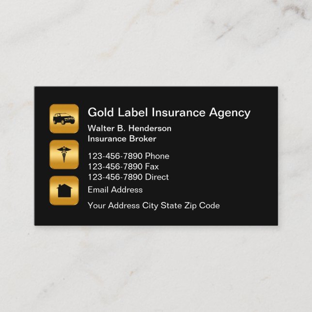 Classy Insurance Agent Gold Tone Design Visitenkarte (Vorderseite)