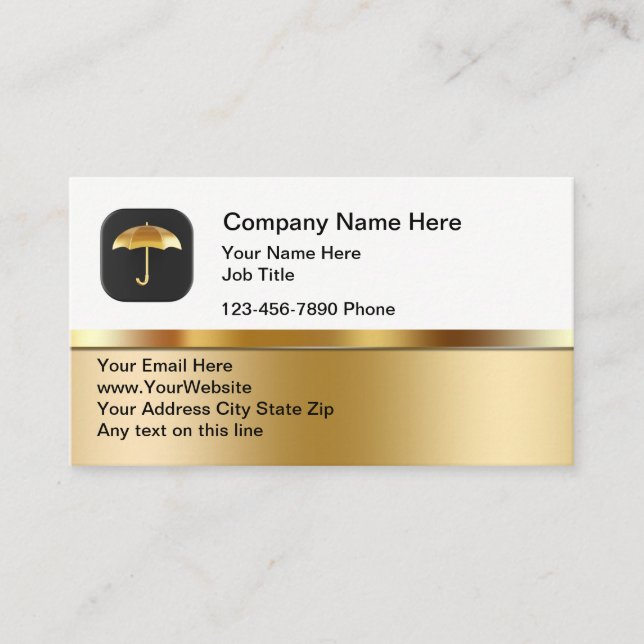 Classy Insurance Umbrella Theme Business Cards Visitenkarte (Vorderseite)