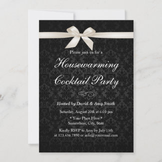 Classy Ivory Ribbon Dark Damask Housewarming Party Einladung