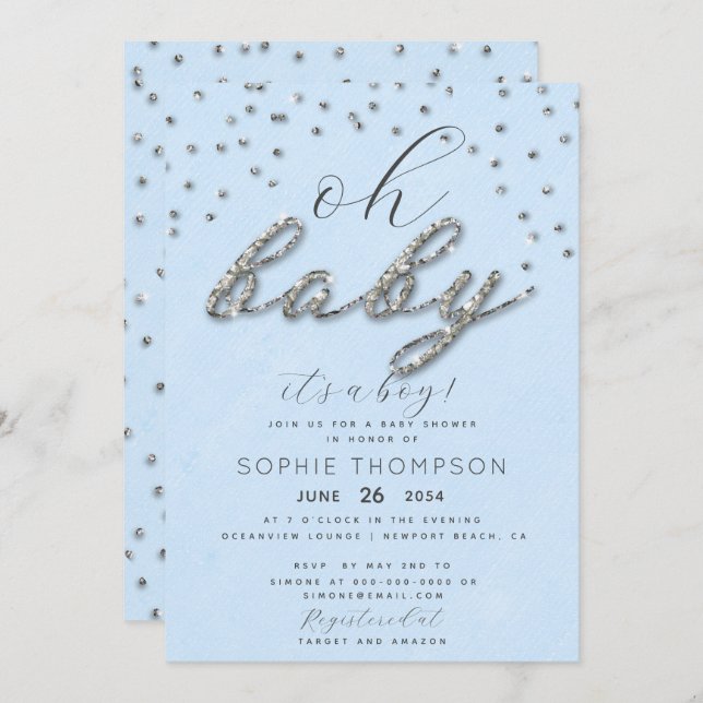 Classy Jewel Blue Sparkle Glitzer Boy Baby Dusche Einladung (Vorne/Hinten)