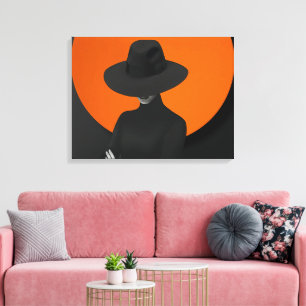 Classy Lady Hat Black & Orange Design Leinwanddruck