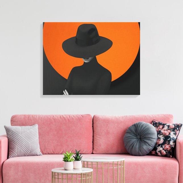 Classy Lady Hat Black & Orange Design Leinwanddruck (Insitu (Wohnzimmer))
