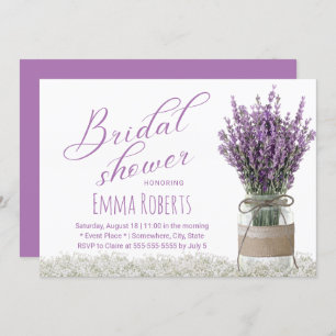 Classy Lavender Blume Mason Jar Brautparty Einladung