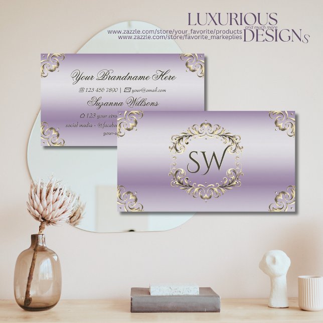 Classy Lavender Gold Verziert und Monogram Eleganc Visitenkarte (Von Creator hochgeladen)
