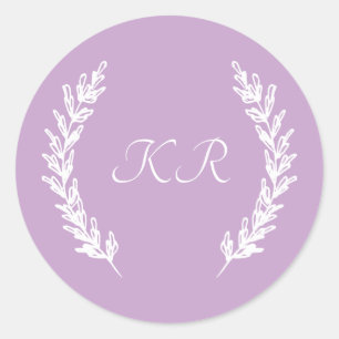 Classy Lavender Lila Floral Monogram Wedding Runder Aufkleber