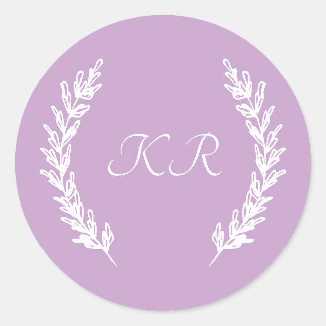 Classy Lavender Lila Floral Monogram Wedding Runder Aufkleber (Vorderseite)