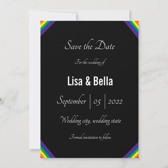 Classy LGBT Rainbow Wedding Save the Date (Vorderseite)