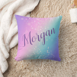 Classy Lila & Blue Bokeh Star, Name oder Monogramm Kissen