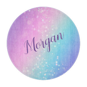 Classy Lila & Blue Bokeh Star, Name oder Monogramm Schneidebrett