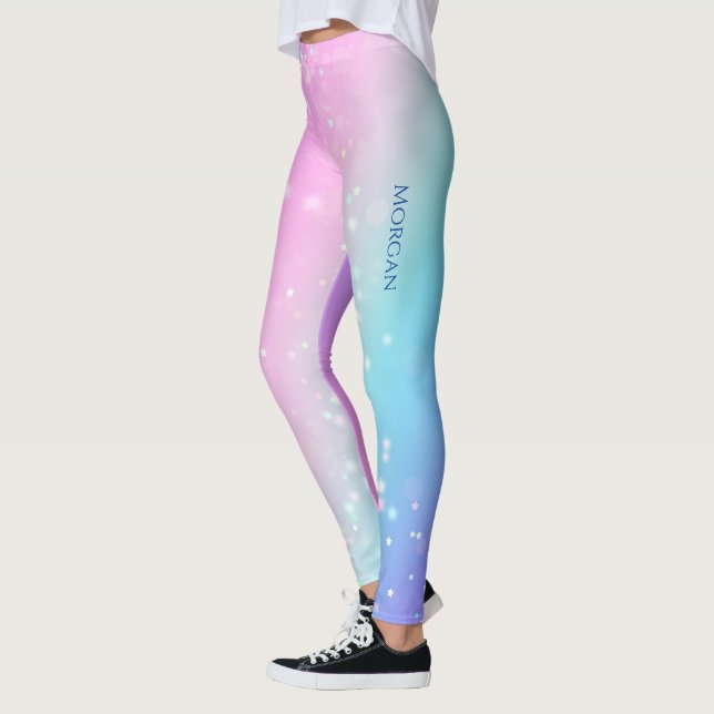 Classy Lila & Blue Bokeh Star, Name oder Nachricht Leggings (Links)
