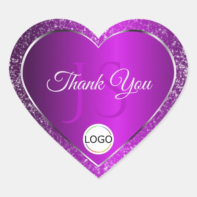 Classy Lila Logoinitialen Glitzer Niedlich Vielen  Herz-Aufkleber (Vorderseite)
