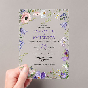 Classy Lilac Lavender Wildblumen Elegante Hochzeit Acryleinladungen
