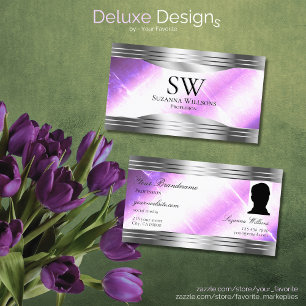 Classy Lilac Silver Shimmer grenzt Monogramm Foto Visitenkarte