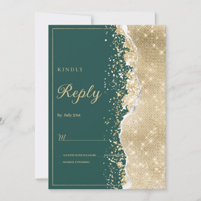 Classy luxury green gold glitter RSVP Einladung (Vorderseite)