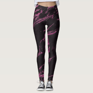 Classy Magenta Pink Black Marble Muster Leggings