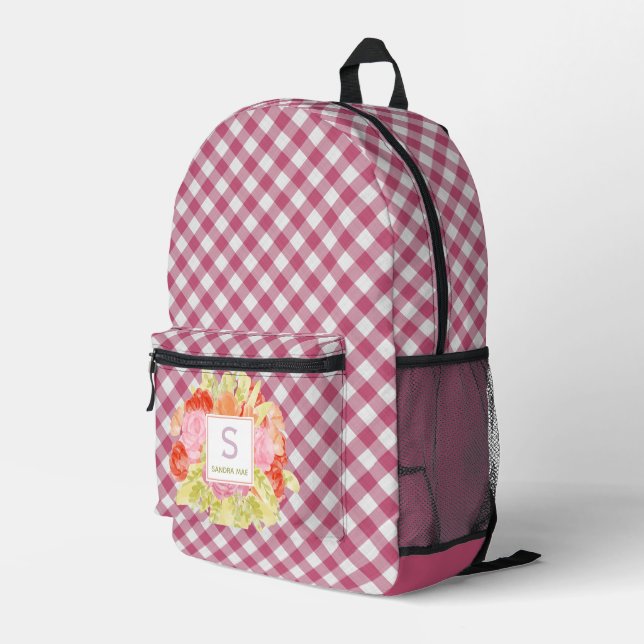 Classy Magenta Red Pink Gingham Karo Pattern Bedruckter Rucksack (Rückseitige Ecke Rechts)