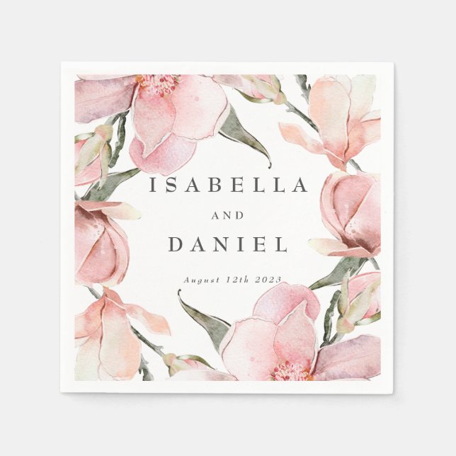 Classy Magnolia Personalisiert Wedding Napkins Serviette (Vorderseite)