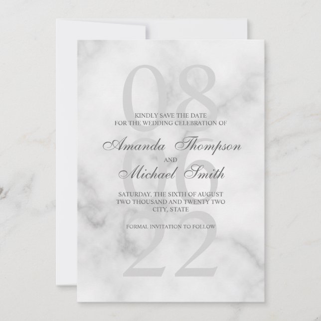 Classy Marble Elegant Wedding Save the Date (Vorderseite)