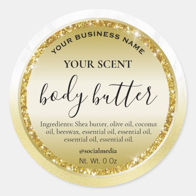 Classy Marble Gold Foil Body Butter Labels Runder Aufkleber (Vorderseite)
