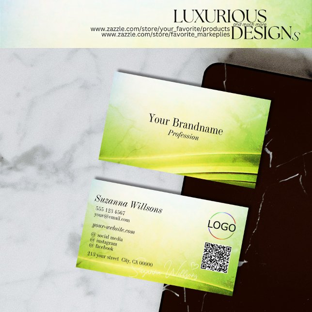 Classy Marble Green Curved Decoder Logo und QR Cod Visitenkarte (Von Creator hochgeladen)