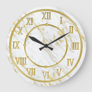 Classy Marble Stone And Gold Look Große Wanduhr