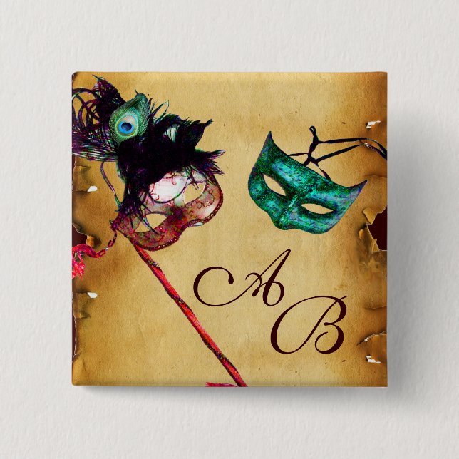 CLASSY MARDI GRAS MASQUERADE PARTY MONOGRAM BUTTON (Vorderseite)