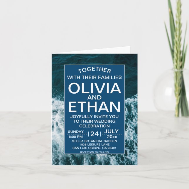 Classy Marinebadestrand Hochzeit Einladung (Vorderseite)