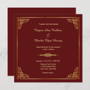 Classy Maroon Red Gold Rahmen Hochzeit Einladung