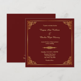 Classy Maroon Red Gold Rahmen Hochzeitseinladung Einladung