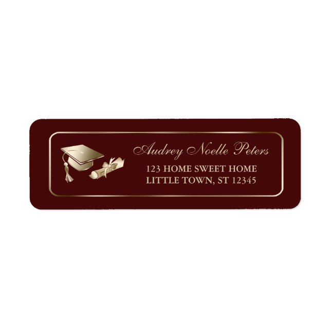 Classy Maroon und Gold Graduate Address Labels (Vorne)