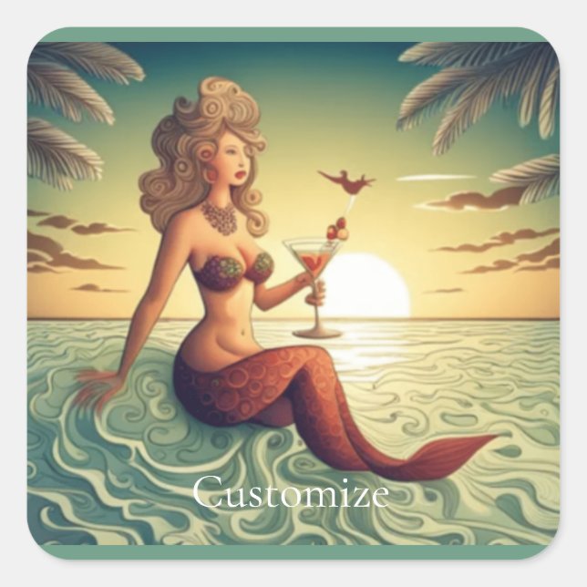 Classy Martini Mermaid Thunder_Cove Quadratischer Aufkleber (Vorderseite)