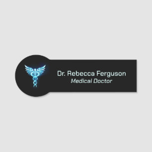 Classy Medical Blue Caduceus auf schwarz Namensschild
