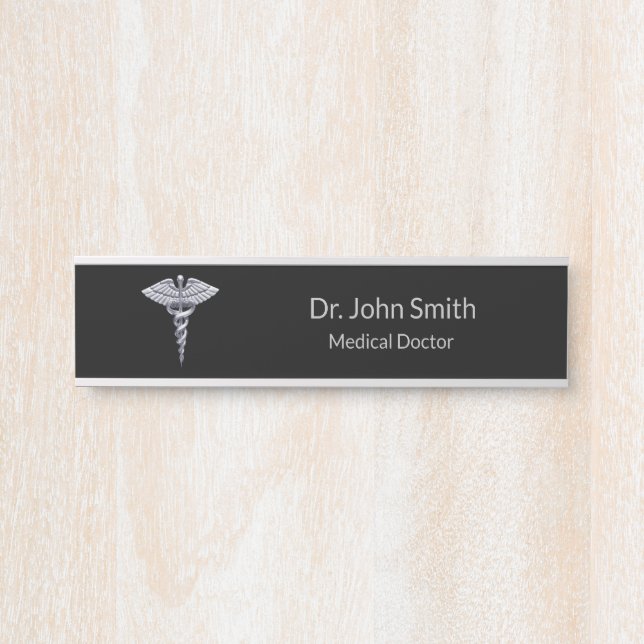 Classy Medical Caduceus auf Black Silver Türschild (Vorderseite )
