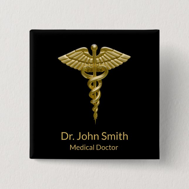 Classy Medical Gold Caduceus auf Black - Button (Vorderseite)