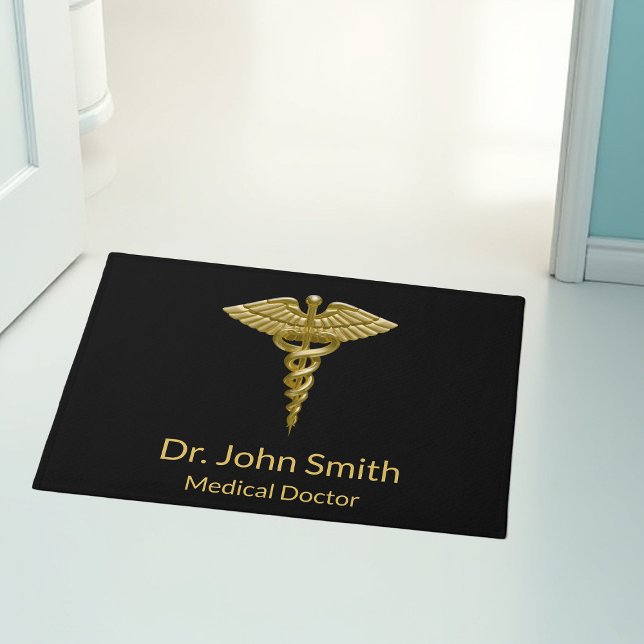 Classy Medical Gold Caduceus auf Black - Doormat Fußmatte (Von Creator hochgeladen)