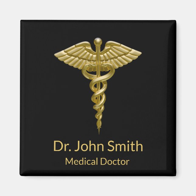 Classy Medical Gold Caduceus auf Black - Magnet (Vorne)