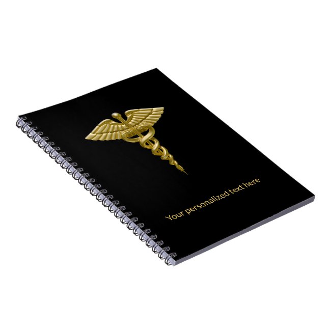 Classy Medical Gold Caduceus auf Black - Notebook Notizblock (Rechte Seite)
