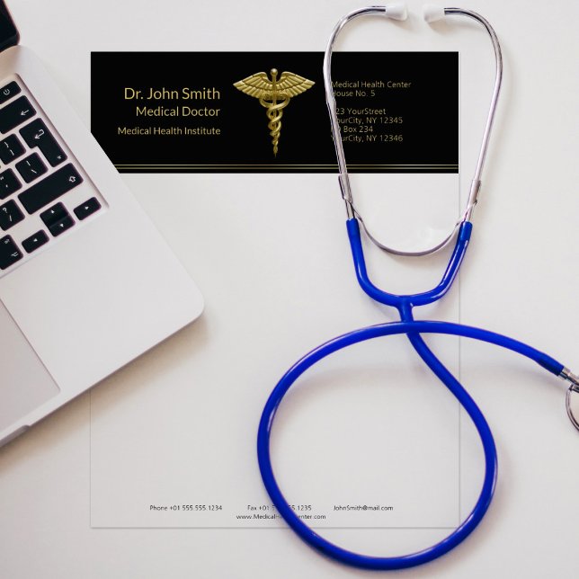 Classy Medical Gold Caduceus auf Schwarz - Letterh Briefbogen (Von Creator hochgeladen)