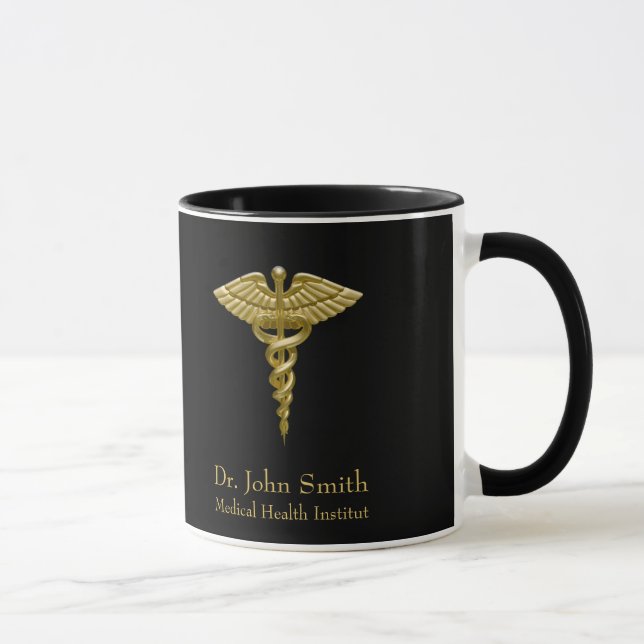 Classy Medical Gold Caduceus auf schwarz Tasse (Rechts)