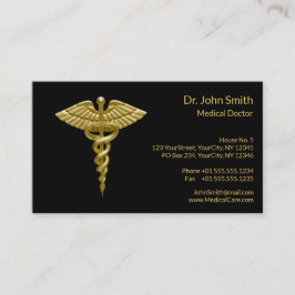 Classy Medical Gold Caduceus auf schwarzer Seite Terminkarte