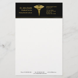 Classy Medical Gold Caduceus on Black - Stationery Briefpapier
