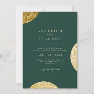 Classy Minimalistisch Emerald Green & Gold Wedding Einladung