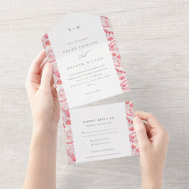 Classy Modern Blush Paisley Typografy Wedding All In One Einladung