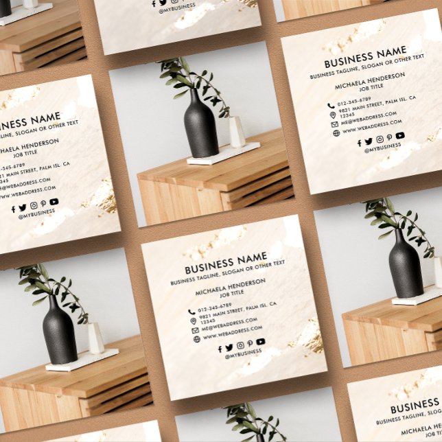 Classy Modern Gold Foil Logo Foto & Socials Quadratische Visitenkarte (Von Creator hochgeladen)