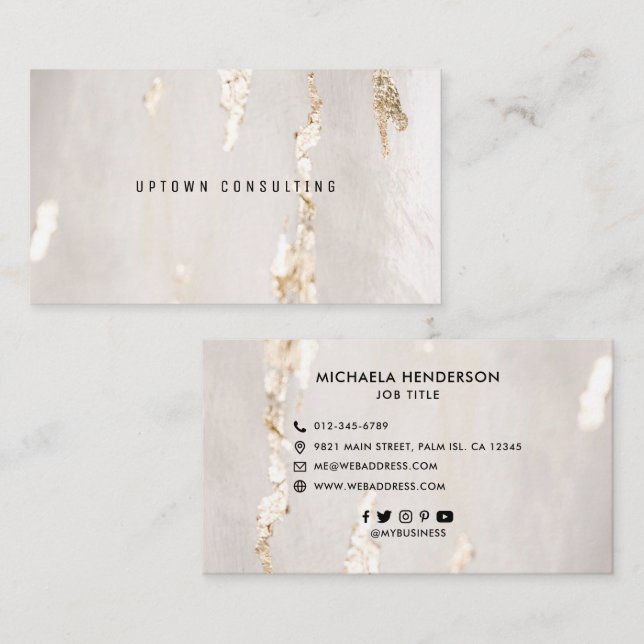 Classy Modern Gold Foil Social Icons Visitenkarte (Vorne/Hinten)