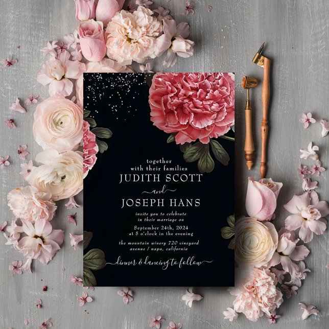 Classy Modern Peony Floral Wedding Einladung (Von Creator hochgeladen)