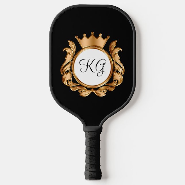 Classy Monogram Kings Crown Theme Pickleball Schläger (Vorderseite)