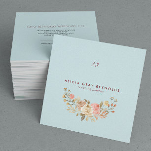 Classy Monogram Watercolor Floral Wedding Planner Quadratische Visitenkarte