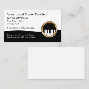 Classy Music Teacher Piano Theme Business Cards Visitenkarte