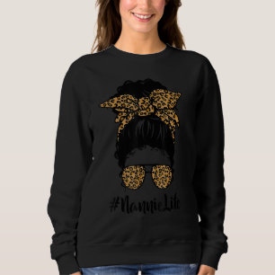 Classy Nannie Life Messy Hair Bun Leopard Women Mo Sweatshirt